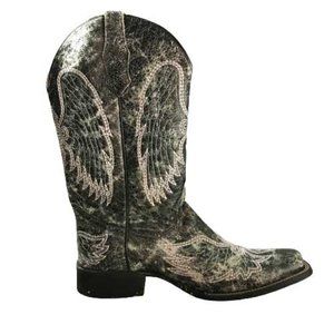 Black Crackle Western Boot with Grey/Blue Wing